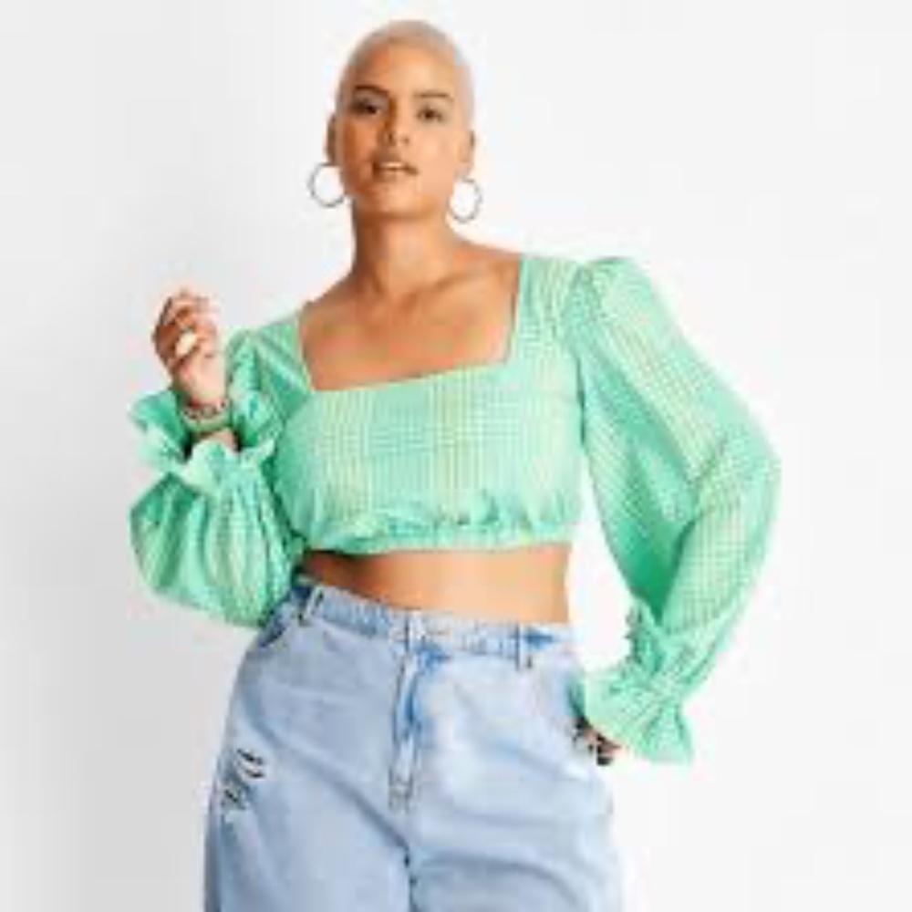 NEW Future Collective by Alani Noelle Puffy Sleeve Crop Top D29